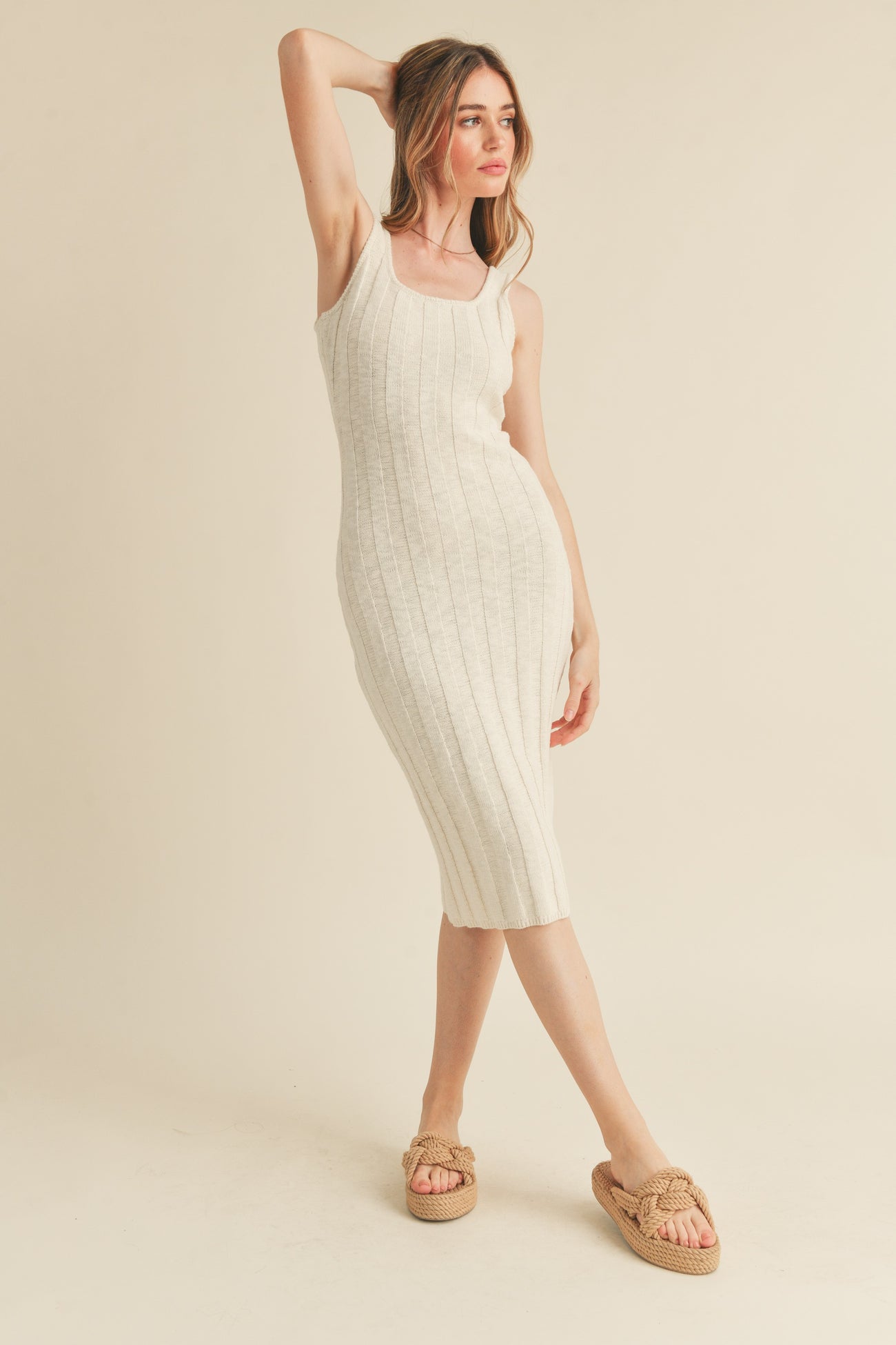 Cream Sleeveless Knit Maternity Midi Dress