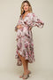 Taupe Satin Asymmetrical Flounce Trim Maternity Midi Dress