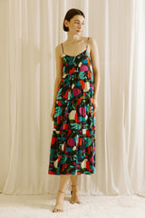 Black Printed Tiered Midi Dress