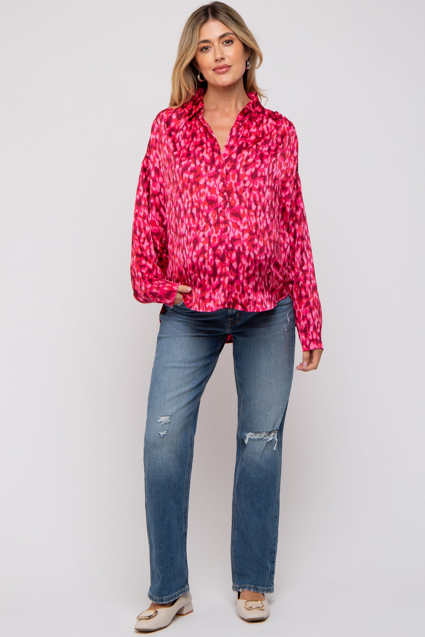 Red Abstract Animal Print Maternity Blouse