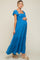 Blue Smocked Ruffle Off Shoulder Tiered Maternity Maxi Dress