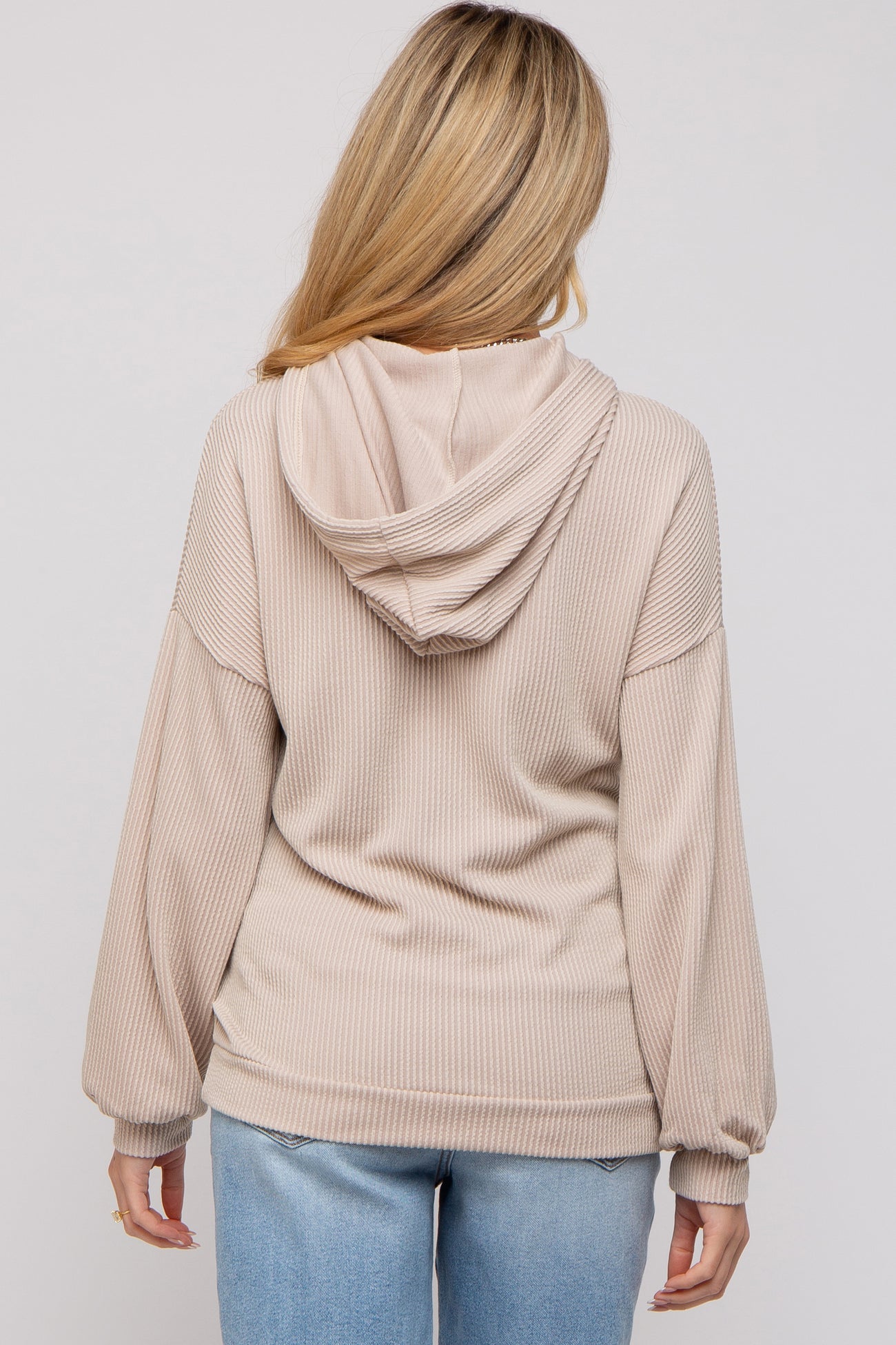 Taupe Ribbed Hooded Maternity Top