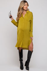 Lime Striped Maternity Shirt Dress