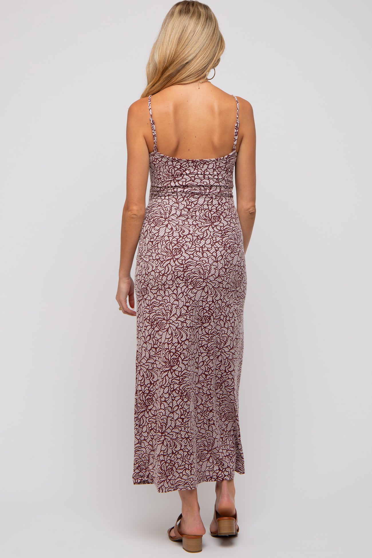 Burgundy Floral Sleeveless Maternity Maxi Dress