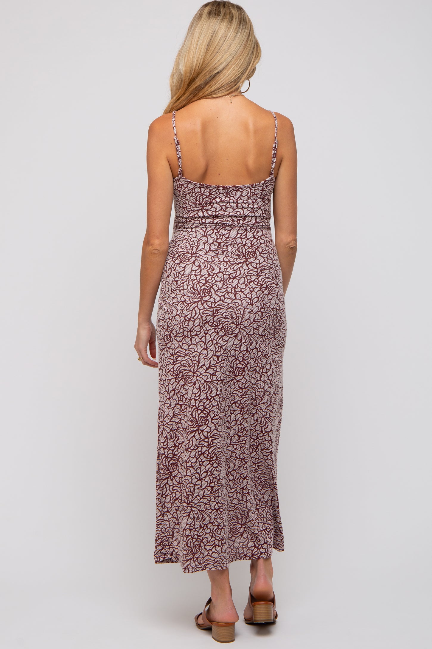 Burgundy Floral Sleeveless Maternity Maxi Dress