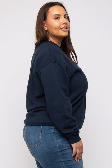 Navy Blue Soft Knit Fleece Lined Plus Sweatshirt