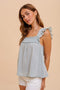 Mint Smocked Yoke Ruffle Sleeveless Blouse