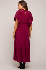 Burgundy Ruffle Pleated Maternity Maxi Dress