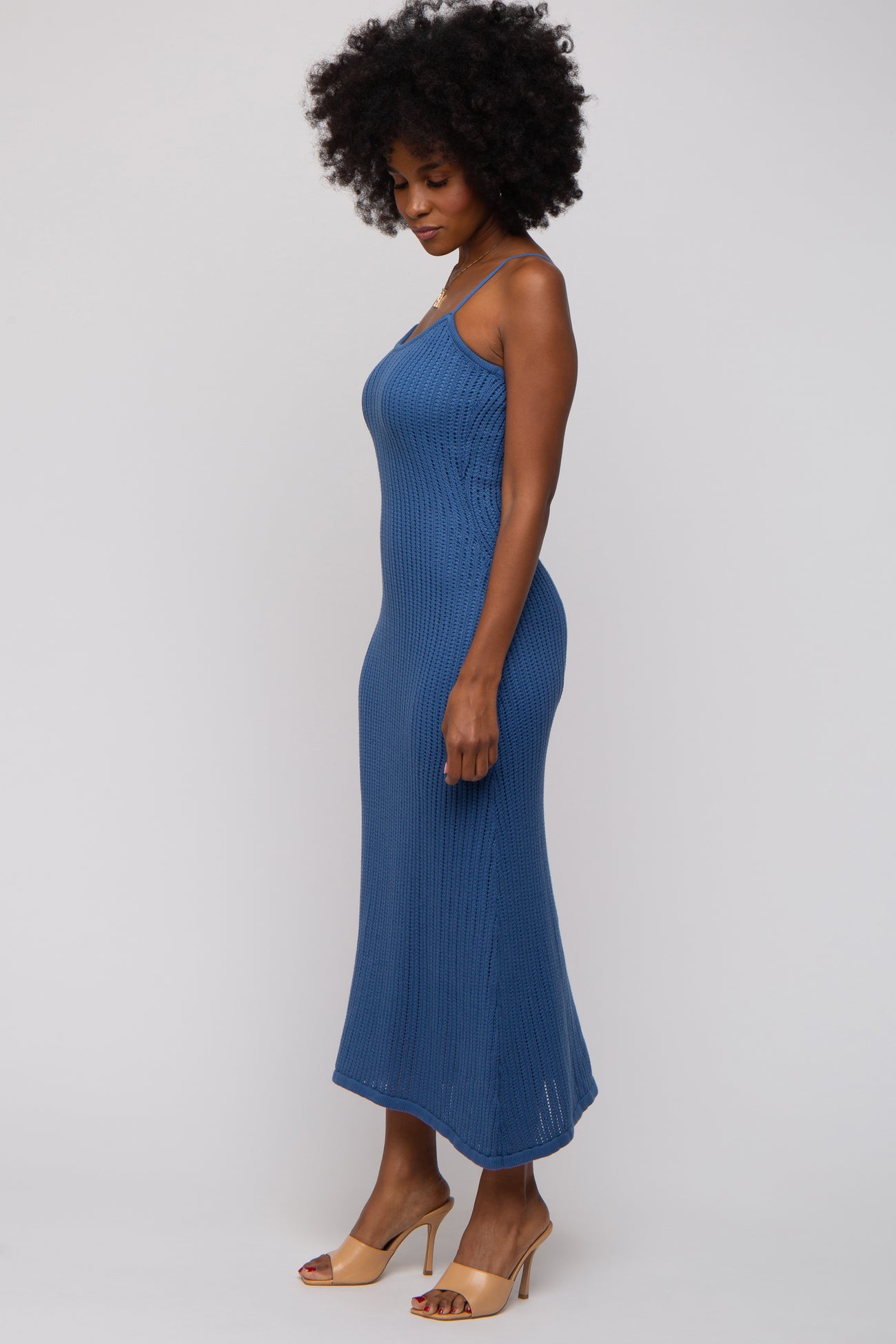 Navy Open Knit Crochet Midi Dress