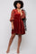 Rust Velvet Lace Sleeve Collared Tiered Dress