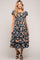 Black Floral Puff Sleeve Tiered Maternity Midi Dress