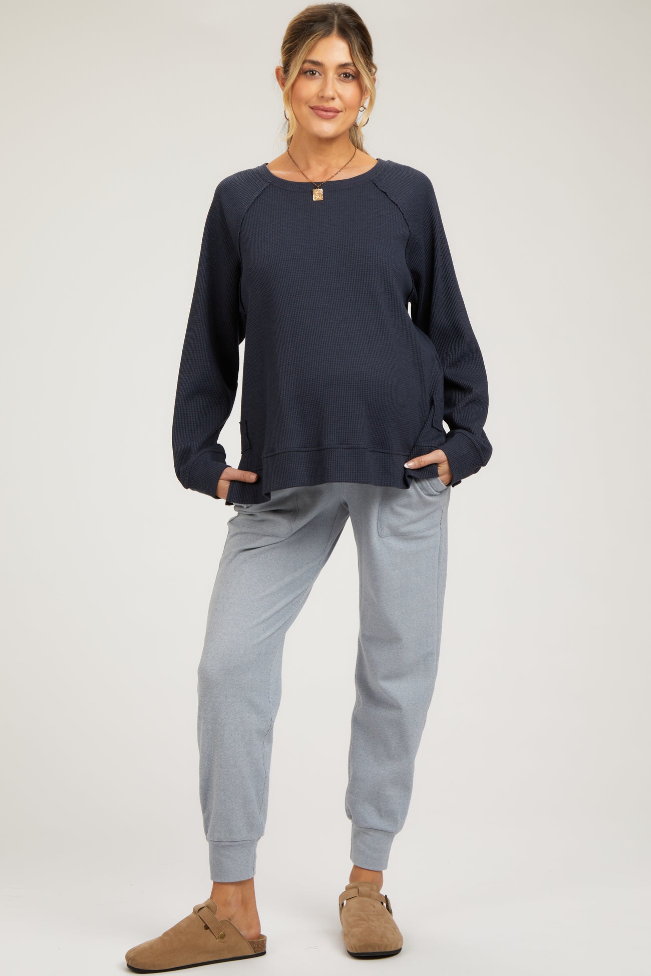 Light Blue Soft Knit Maternity Joggers