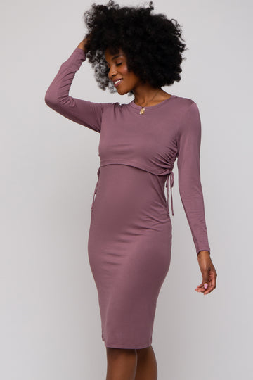 Mauve Long Sleeve Nursing Dress