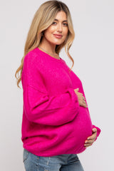 Fuchsia Basic Drop Shoulder Maternity Sweater