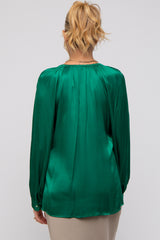 Green Button-Down Long Sleeve Maternity Blouse