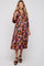 Black Floral Satin Ruffle Neck Maternity Midi Dress