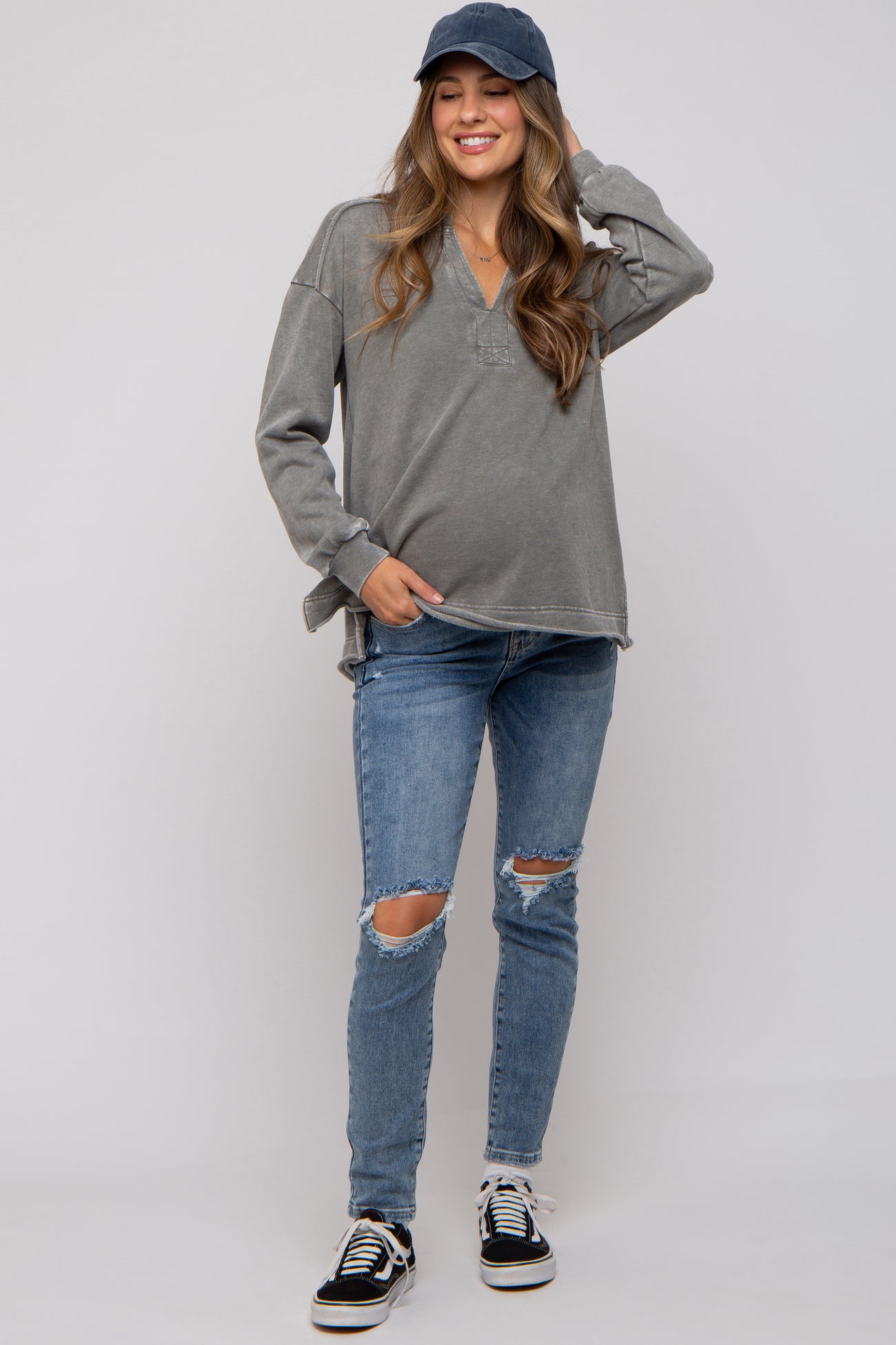 Blue Distressed Knee Maternity Jeans