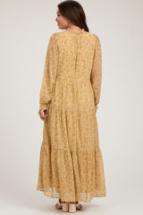Yellow  Floral Chiffon Front Tie Tiered Maternity Maxi Dress