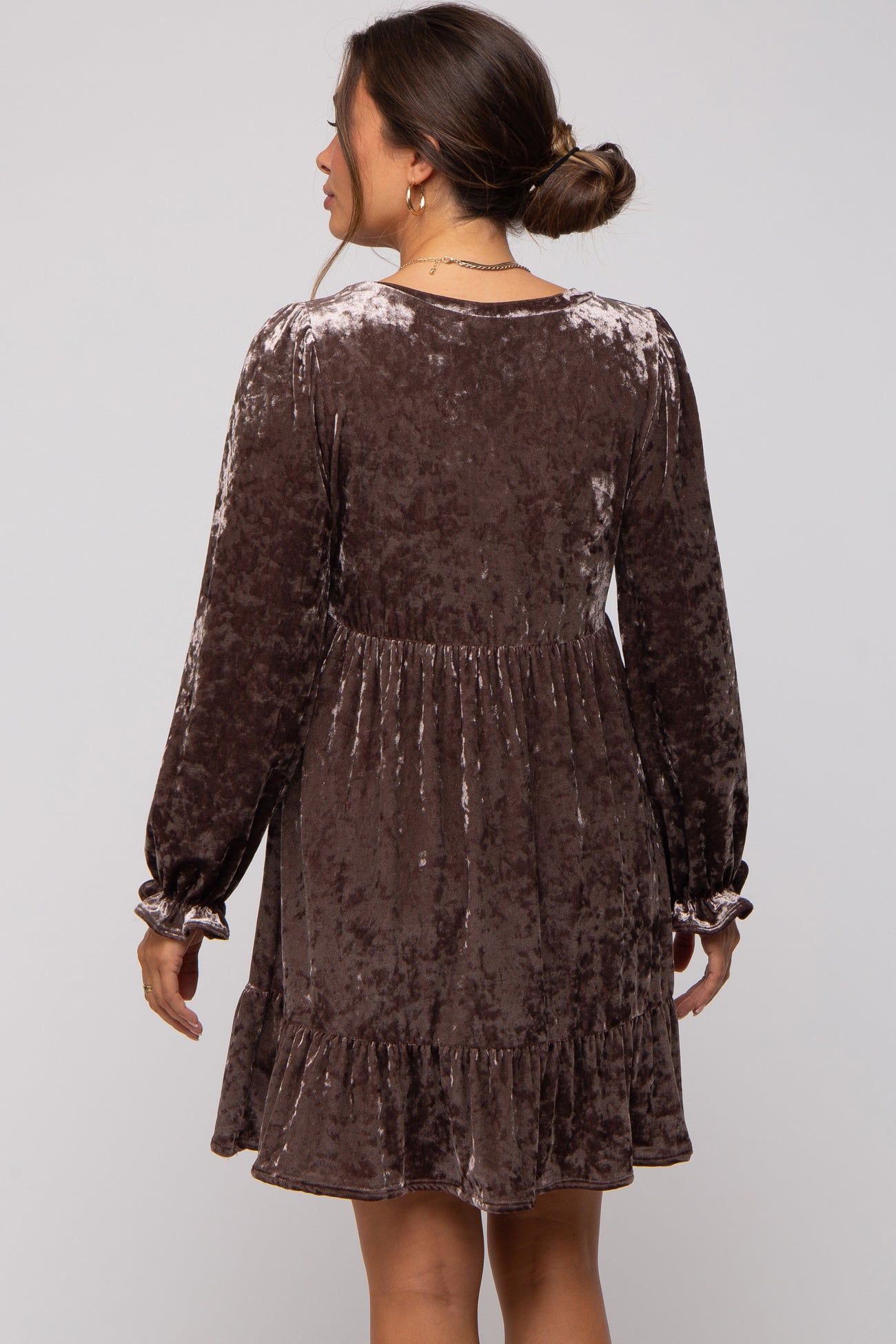 Mocha Velvet Long Sleeve Maternity Dress