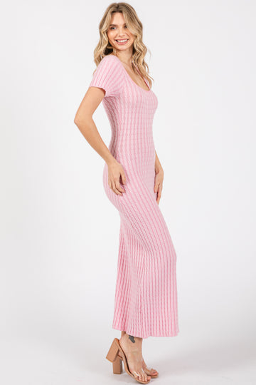 Light Pink Cable Knit Sweater Dress