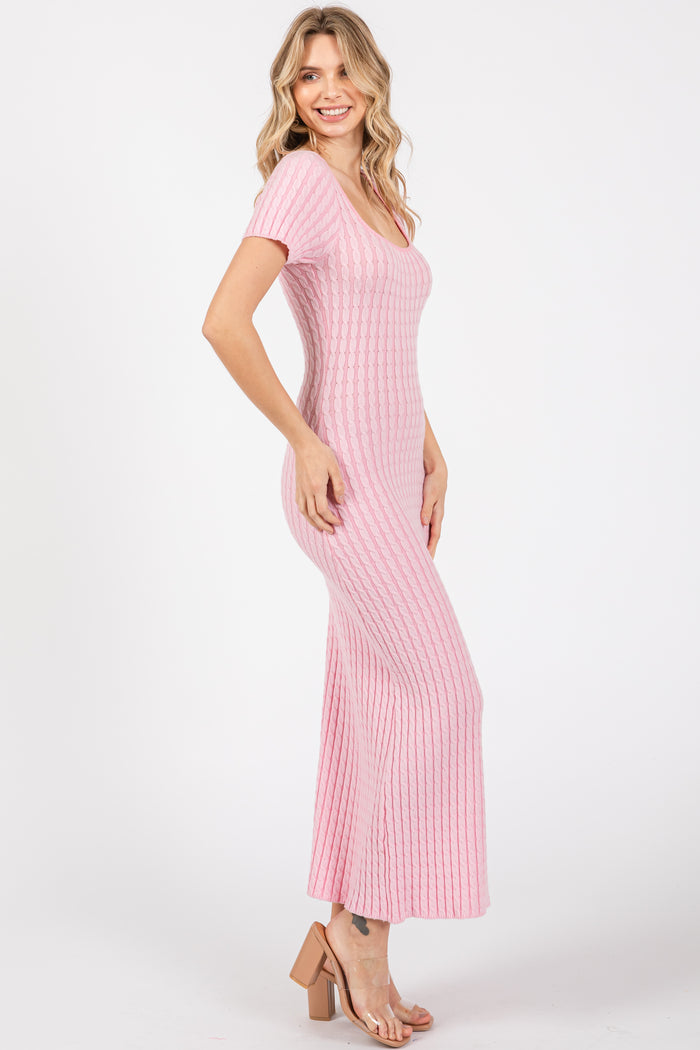 Light Pink Cable Knit Sweater Dress