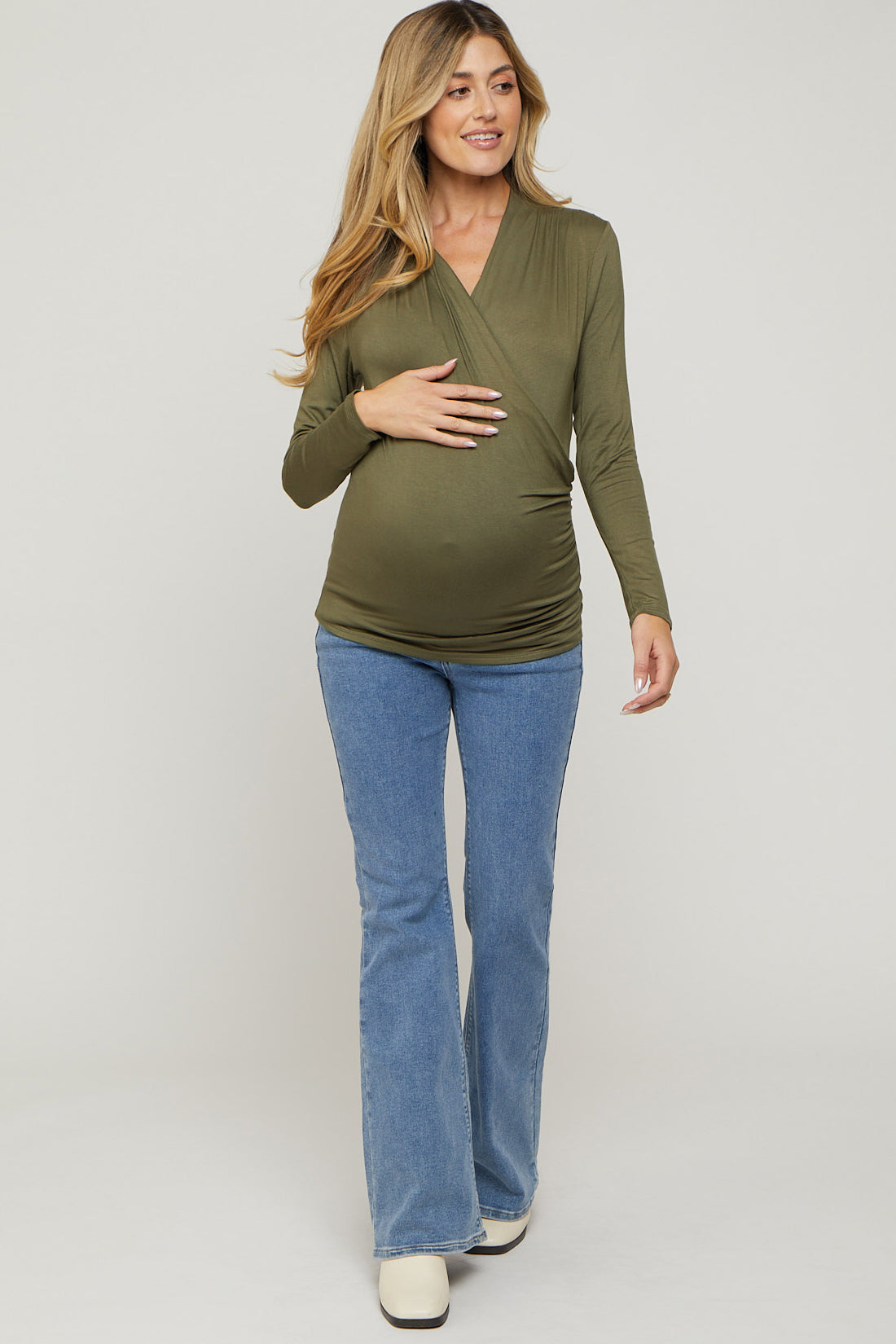 Olive Long Sleeve Wrap Maternity Nursing Top