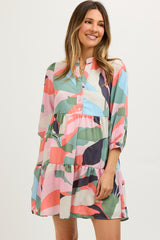 Multicolor Print Front Button Maternity Dress