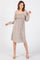 Beige Floral Print Long Sleeve Midi Dress