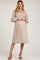 Beige Floral Print Long Sleeve Maternity Midi Dress