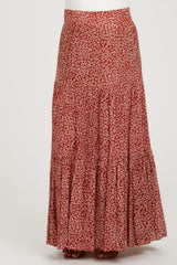 Red Floral Tiered Maternity Maxi Skirt