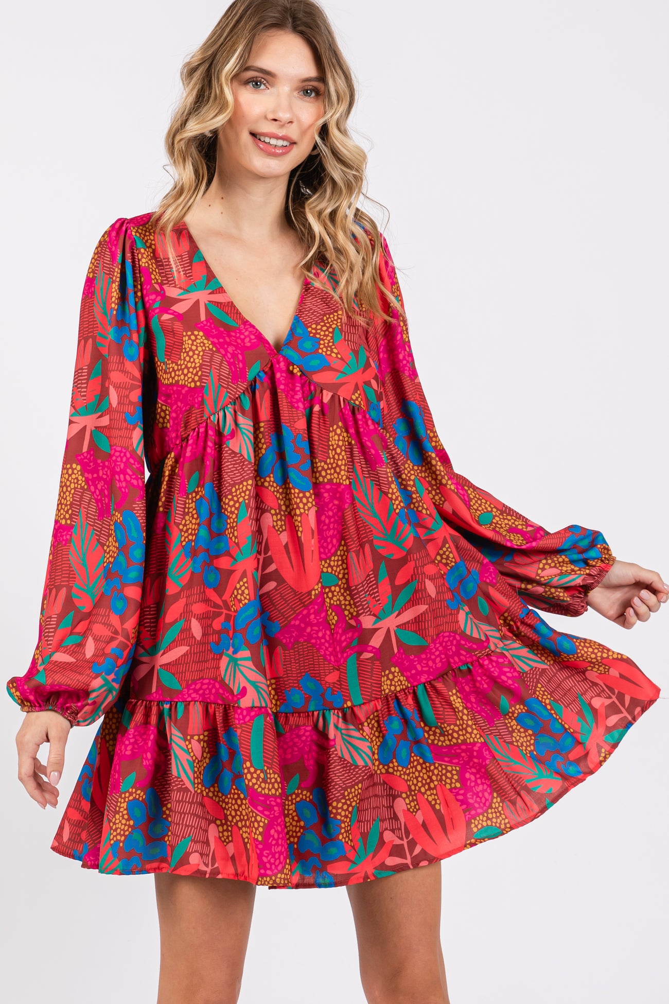 Mocha Floral V-Neck Ruffle Hem Maternity Dress