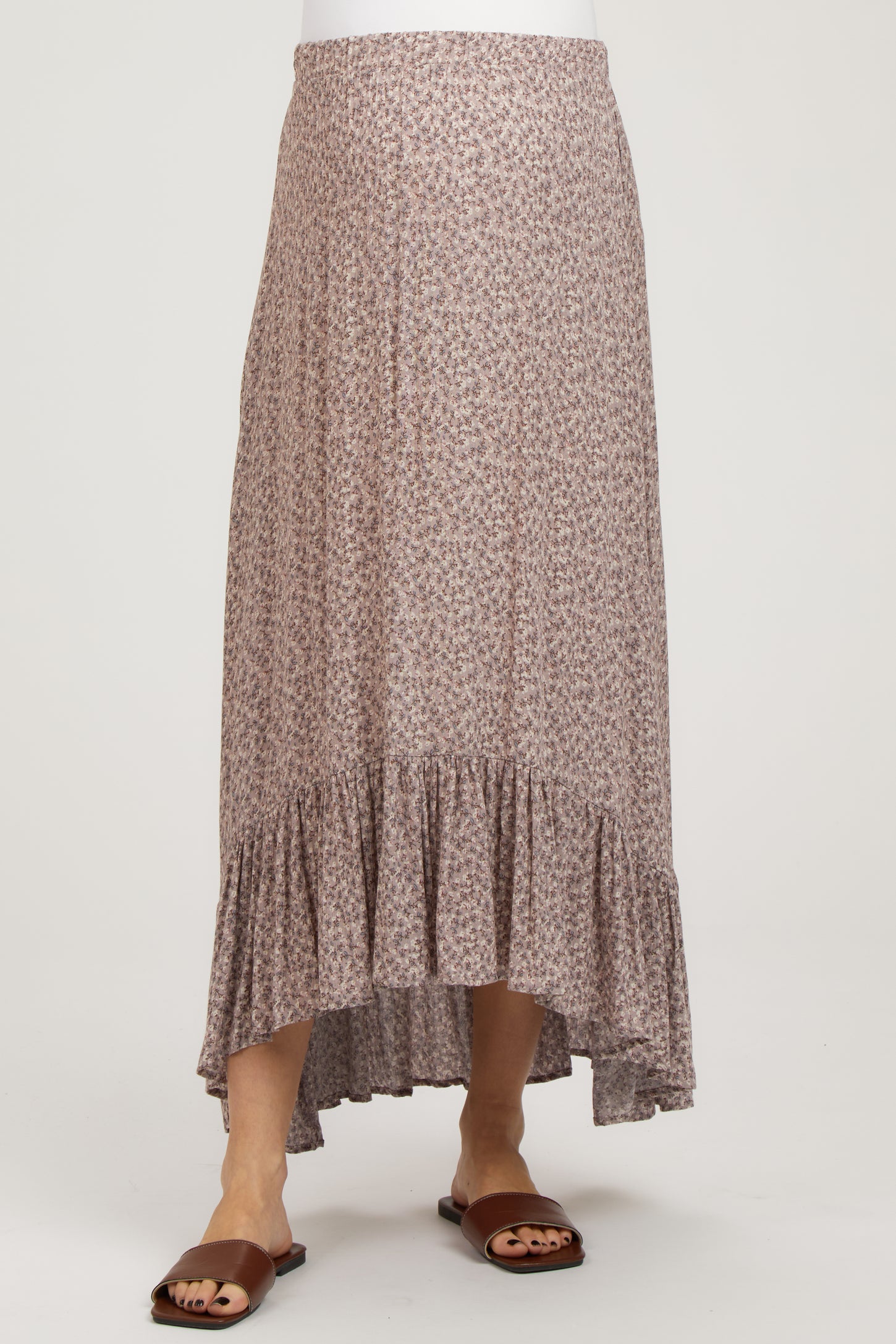 Mauve Floral Ruffle Hi-Low Maternity Maxi Skirt