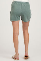 Green Faded Wash Maternity Drawstring Shorts