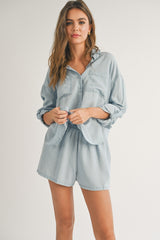 Light Blue Chambray Maternity Shorts