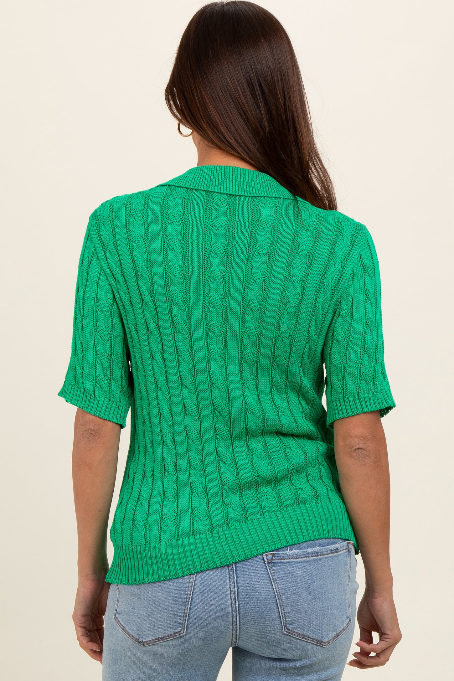 Green Knit Button Collared Maternity Top