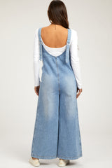Blue Round Neck Wide Leg Maternity Overalls
