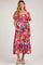 Red Floral Square Neck Smocked Tiered Maternity Midi Dress
