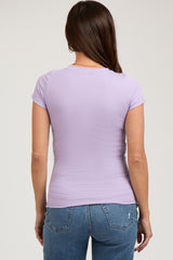 Lavender Ribbed Short Sleeve Maternity Top