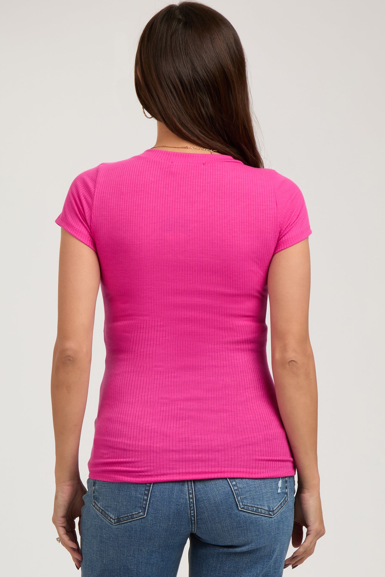 Fuchsia Ribbed Short Sleeve Maternity Top