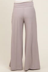 Grey Ribbed Foldover Waist Maternity Wide Leg Pants