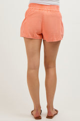 Peach Washed Denim Maternity Shorts