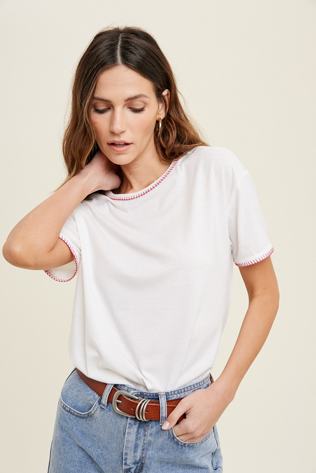 Ivory Embroidered Stitch Short Sleeve Maternity Top