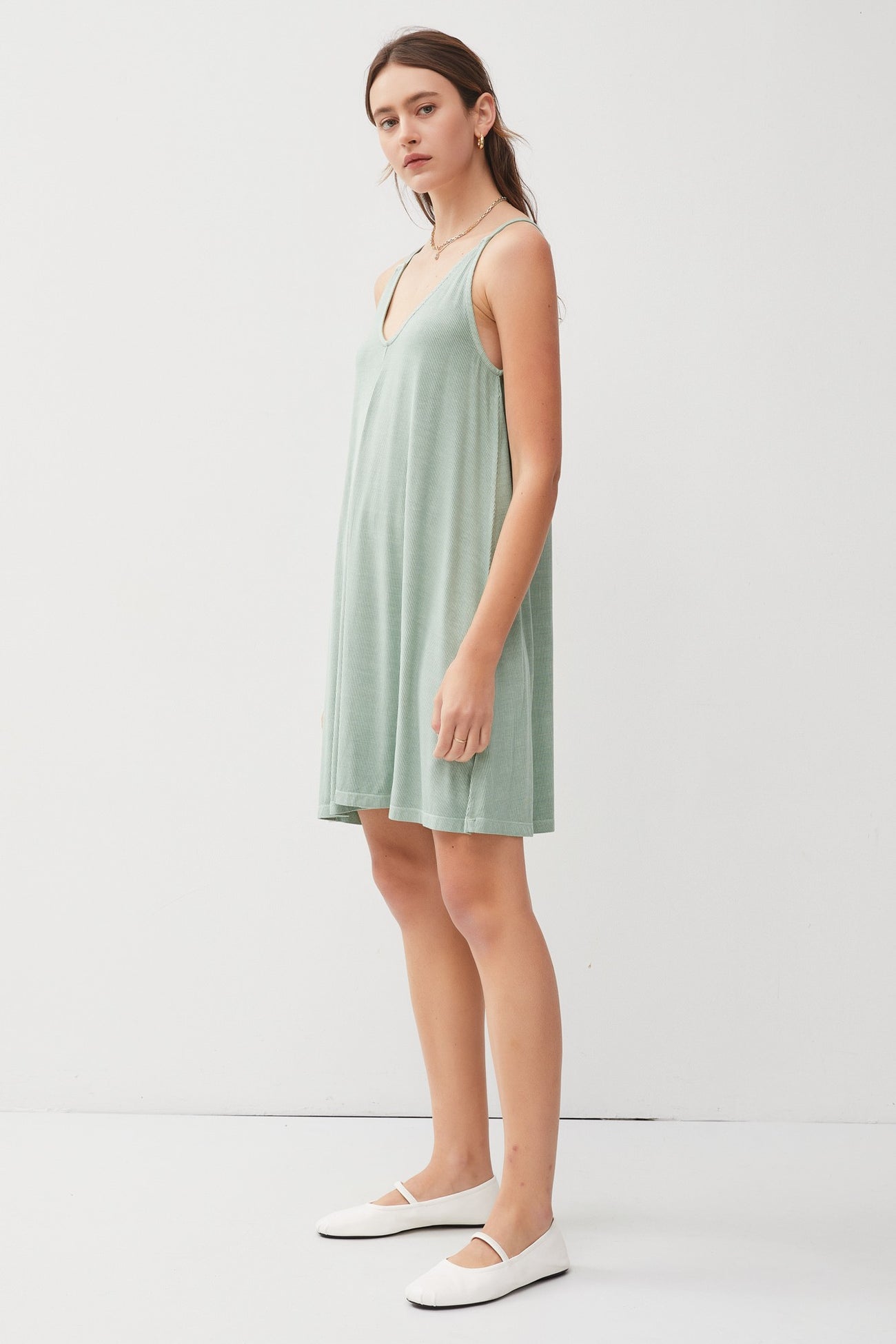 Sage Ribbed Sleeveless Front Seam Dress