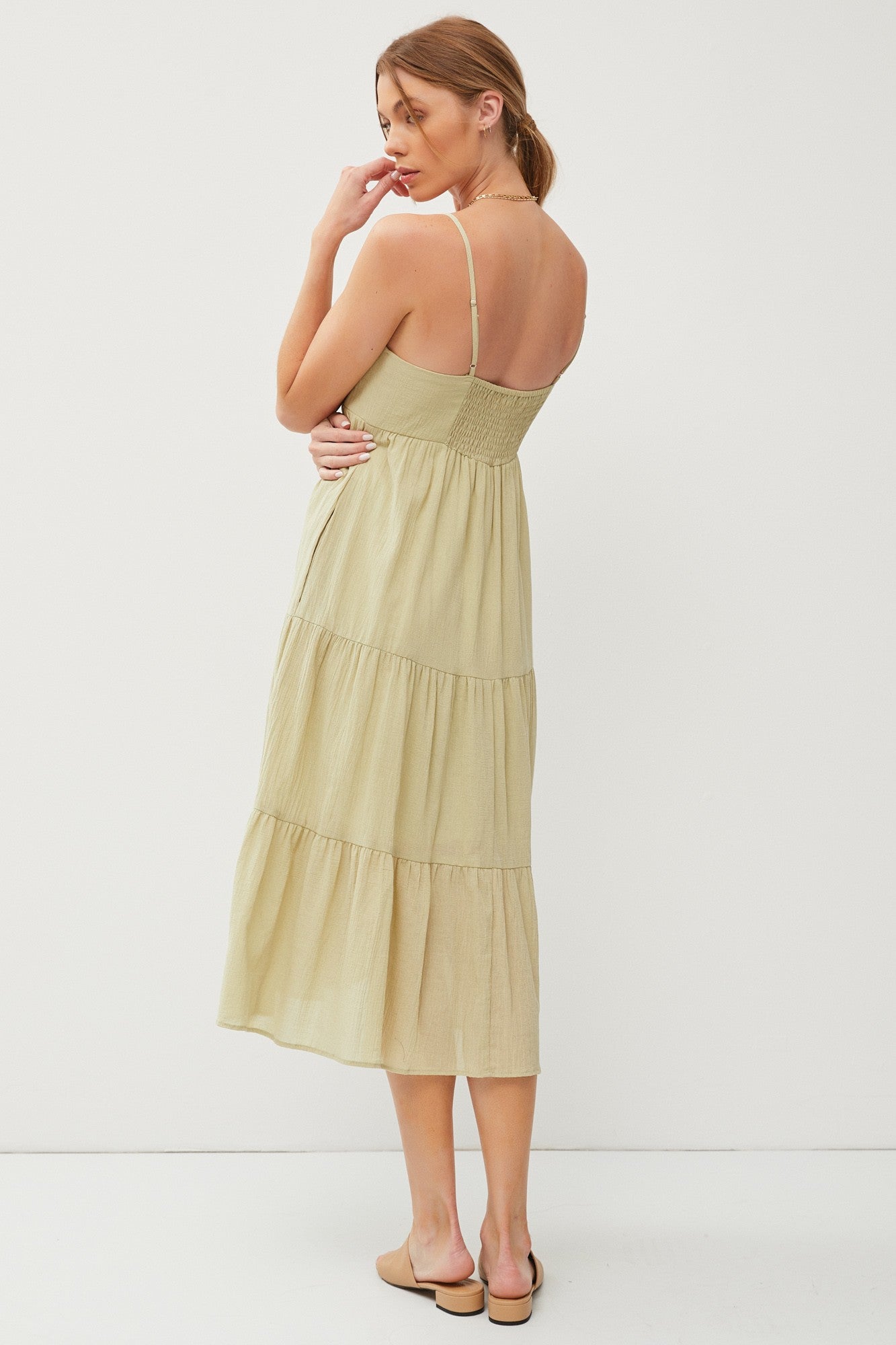 Light Olive Sleeveless Maxi Dress