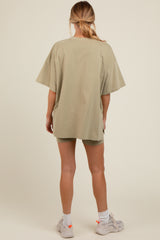 Light Olive Biker Short Maternity Lounge Set